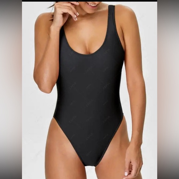 ZAFUL Black High Cut Backless One Piece Swimsuit - Picture 1 of 8